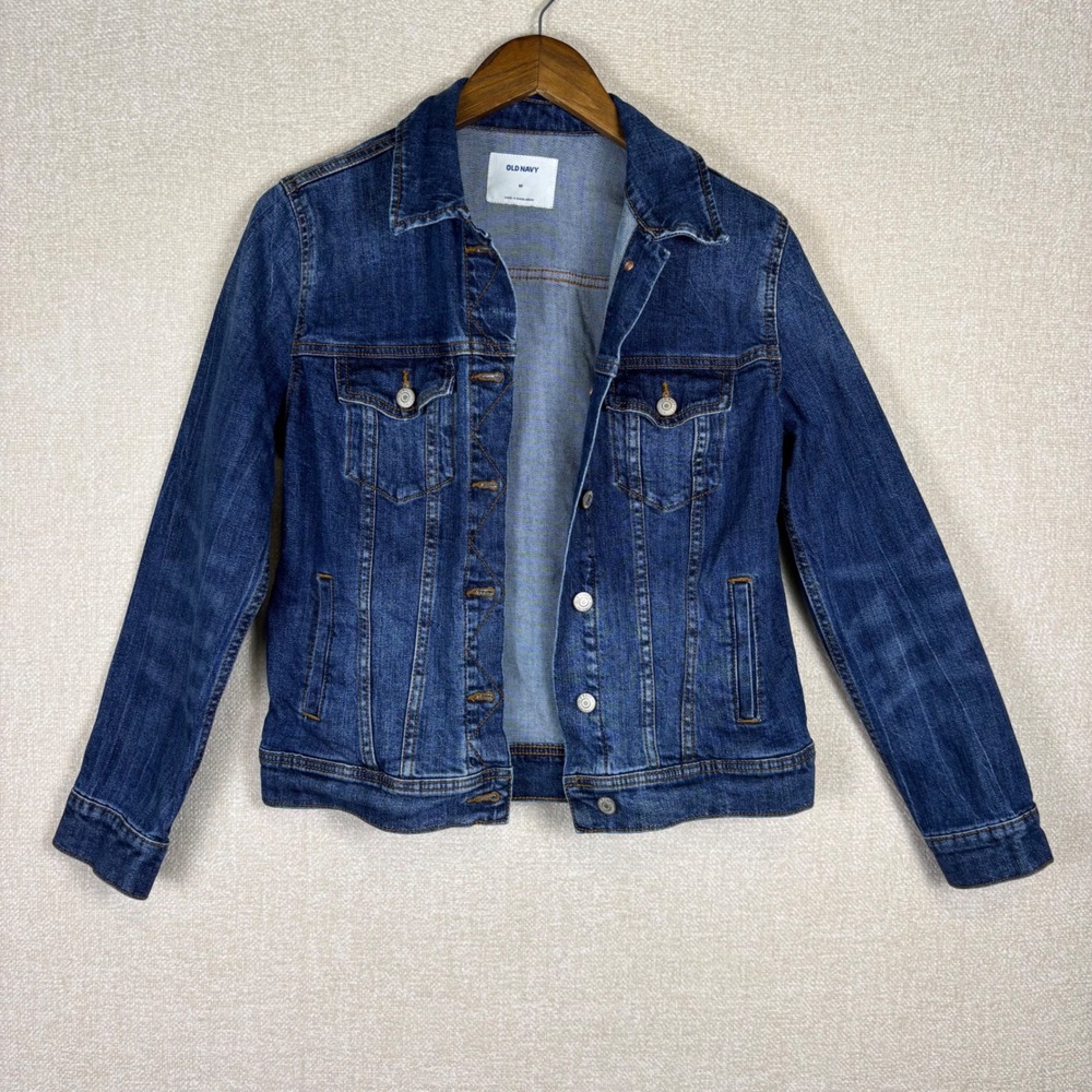 Old Navy Womens Medium Blue Denim Trucker Jacket Medium Wash Cotton Blend